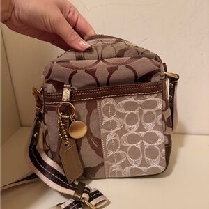 Brown and Cream Coach Crossbody Bag